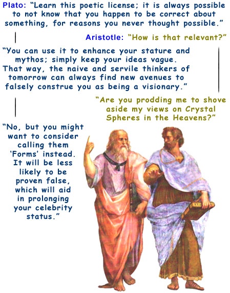 Colour cartoon with Plato and Aristotle.